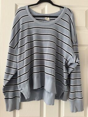 Aerie Light Blue Striped Waffle Long Sleeve